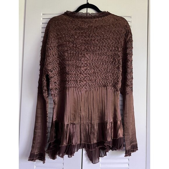 Night Studio New York Brown Ruffled Textured Button-Up Lightweight Jacket Small - Picture 6 of 6